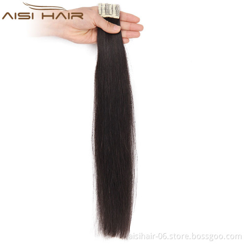Aisi Hair Large Stock Top Quality Russian Hair Double Drawn African American Straight Tape Human Hair Extension